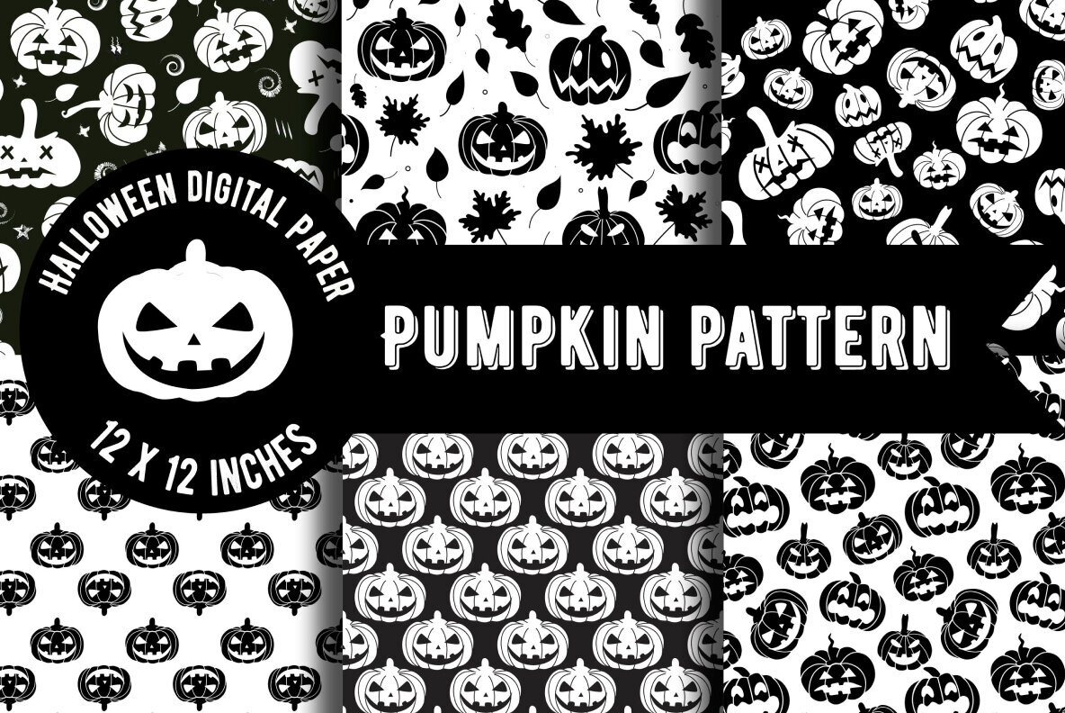 Black and white Halloween seamless pattern 1