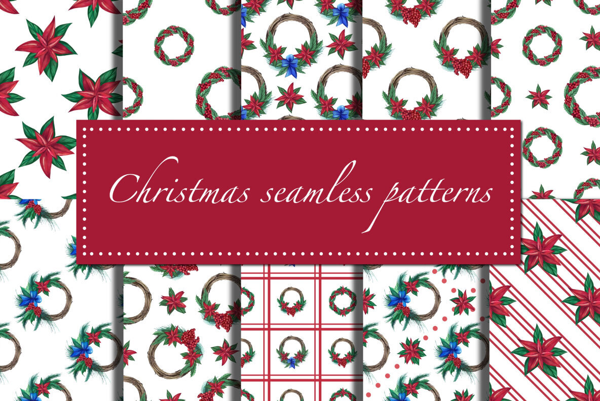Watercolor Christmas patterns 1