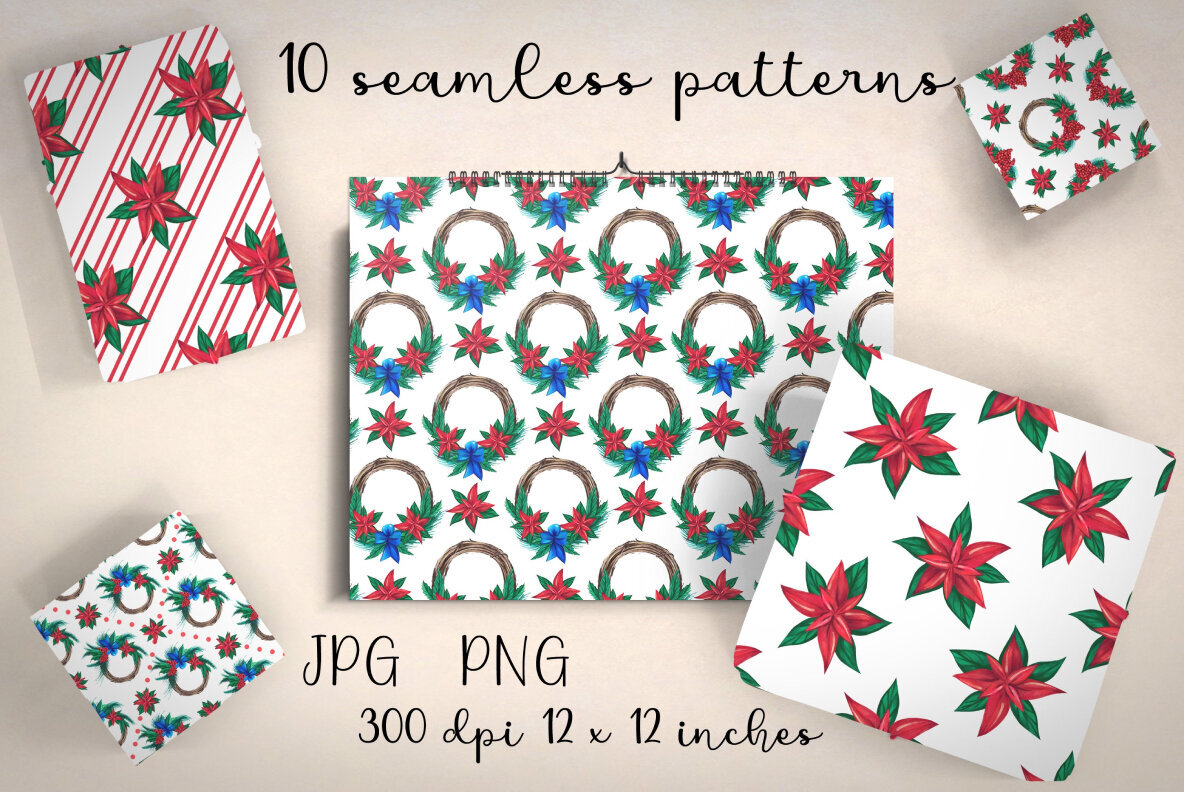 Watercolor Christmas patterns 3
