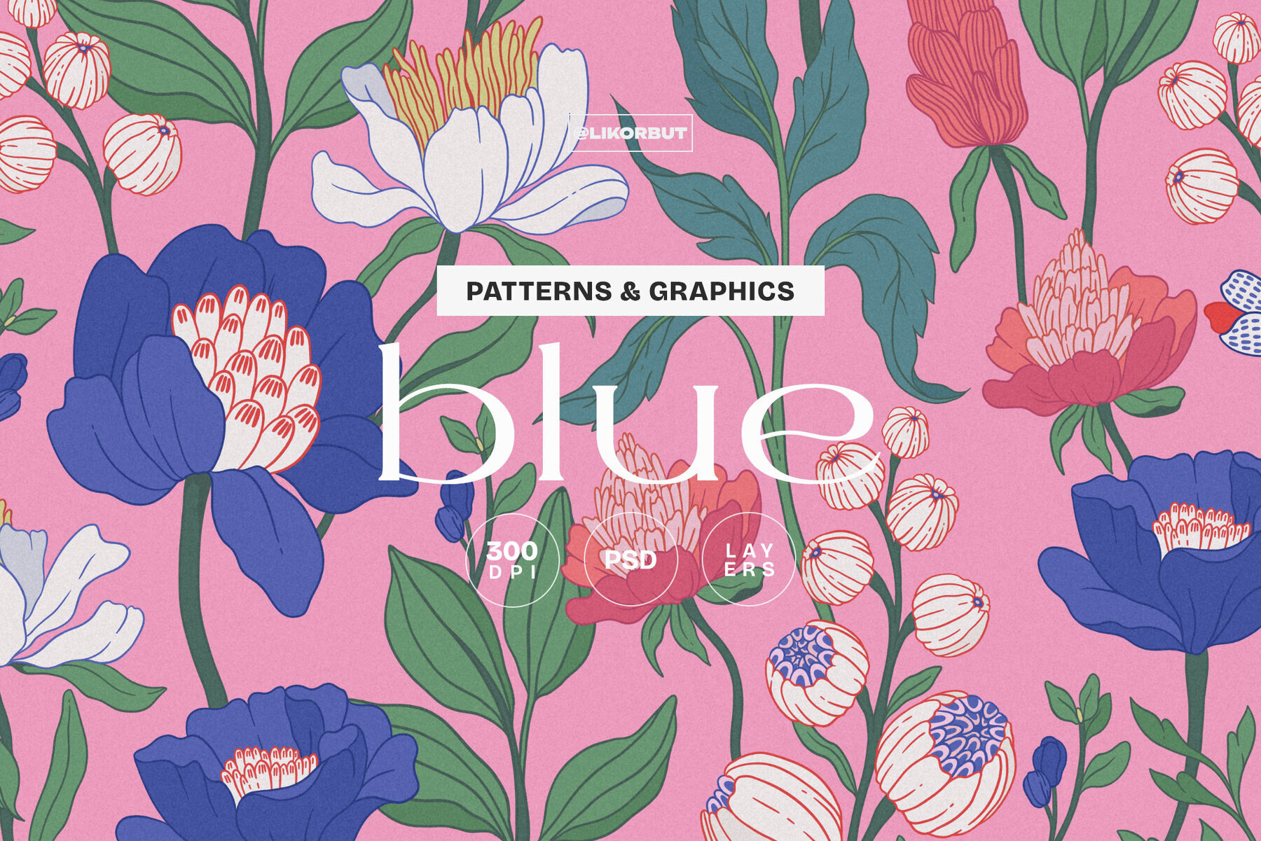 Blue Botanical Pattern and Graphics 1