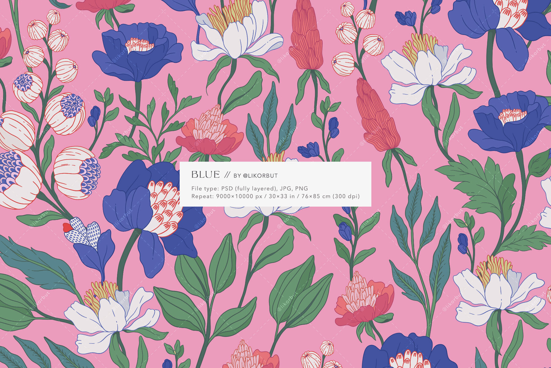 Blue Botanical Pattern and Graphics 3