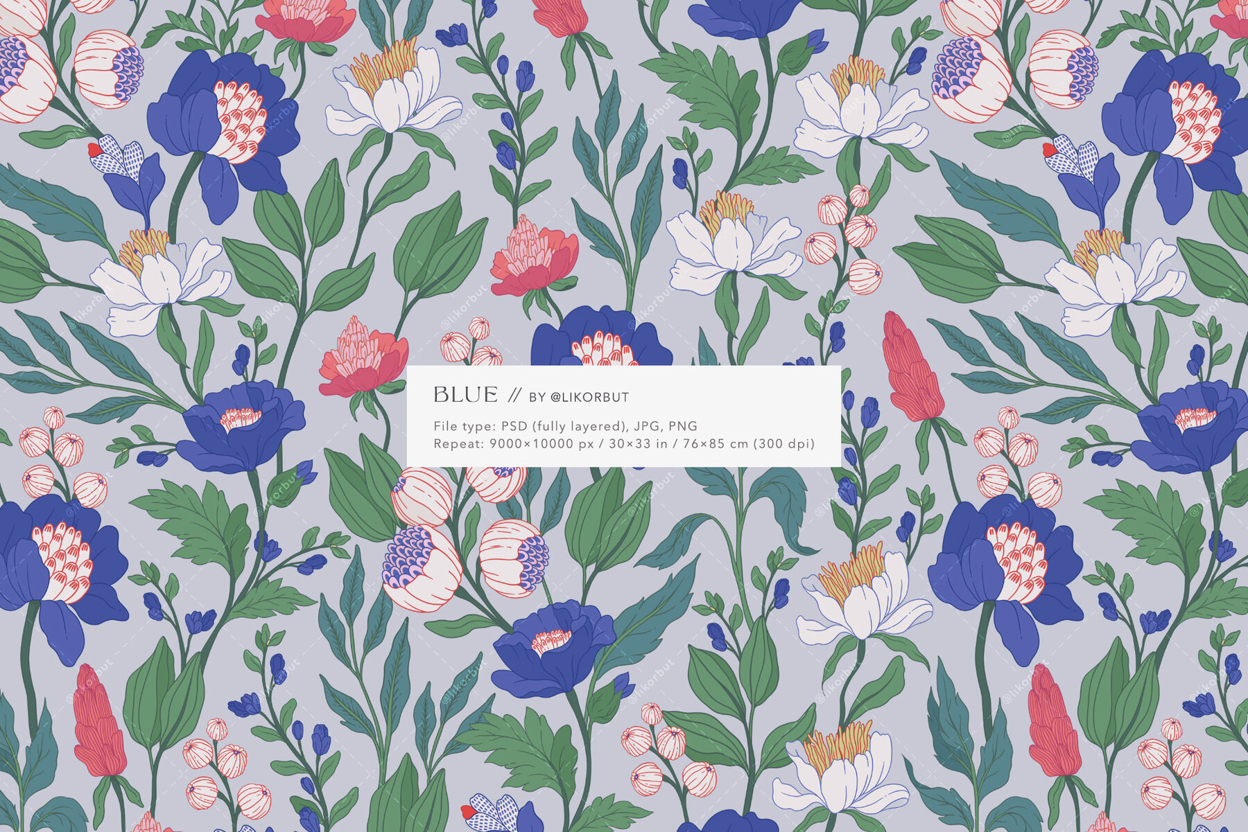 Blue Botanical Pattern and Graphics 5