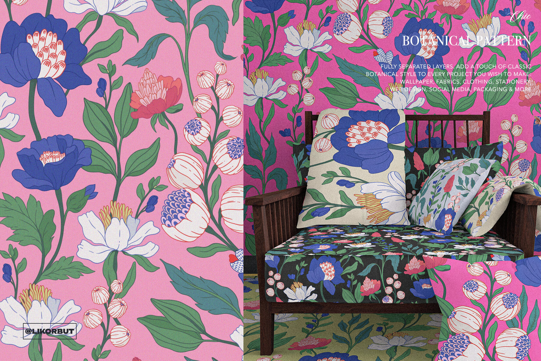 Blue Botanical Pattern and Graphics 8