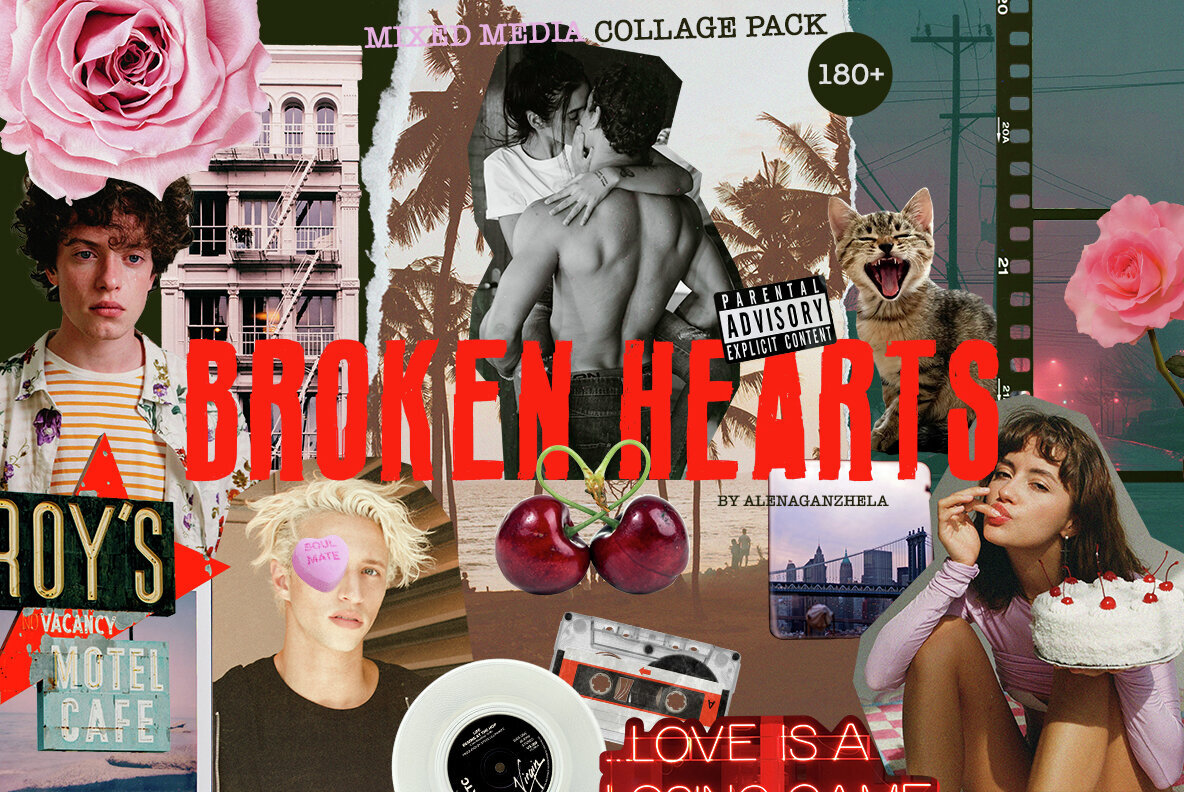 Broken Hearts   Mixed Media Collage Pack 1