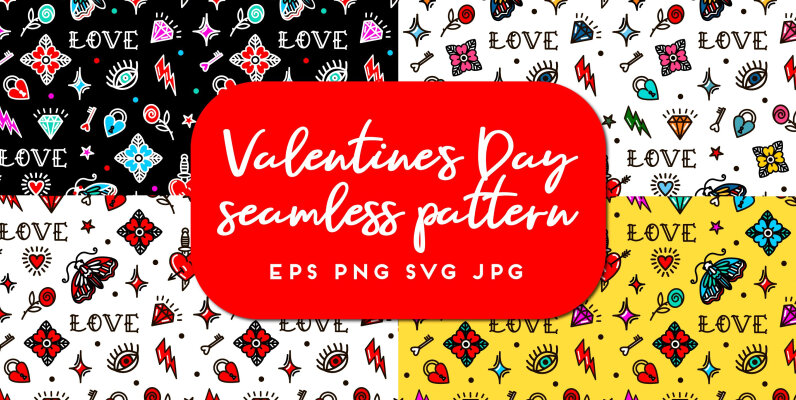Valentines Day old school style seamless pattern