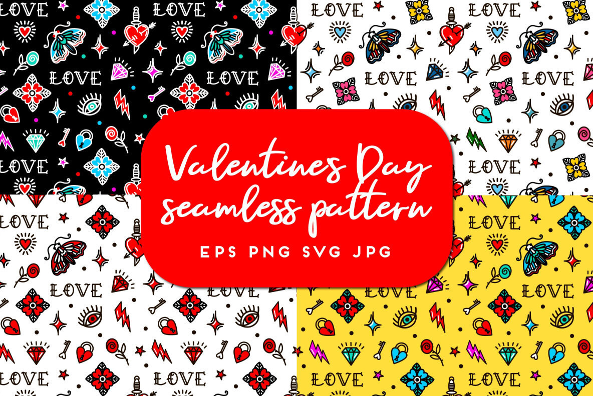 Valentines Day old school style seamless pattern 1