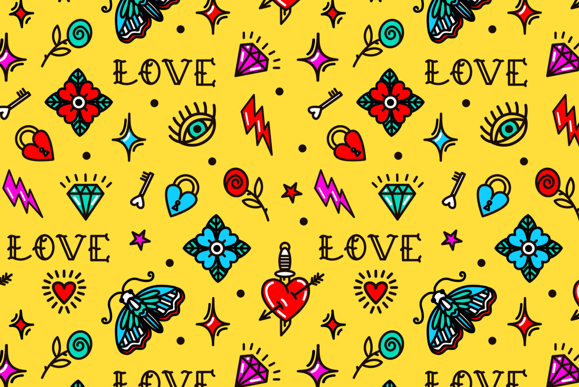 Valentines Day old school style seamless pattern 2