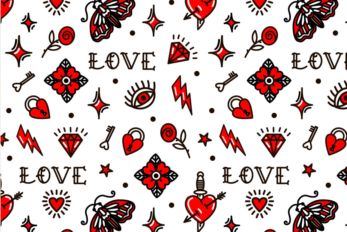 Valentines Day old school style seamless pattern 3