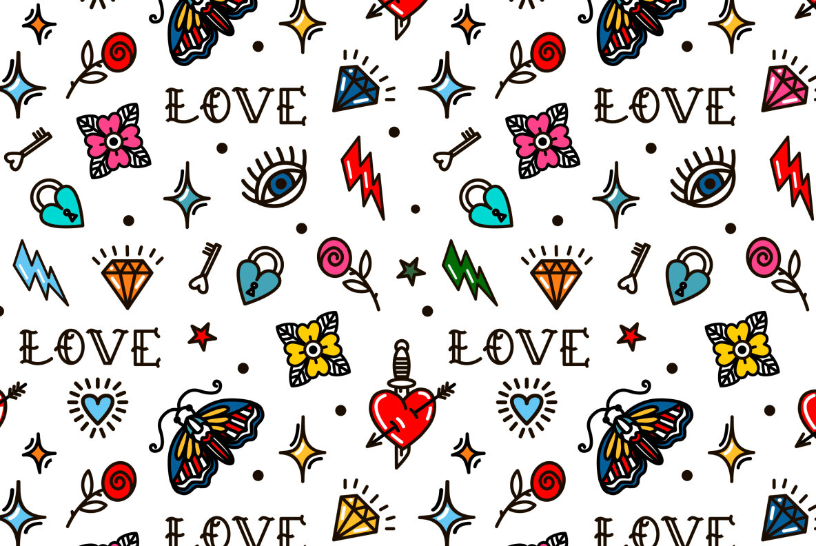 Valentines Day old school style seamless pattern 4