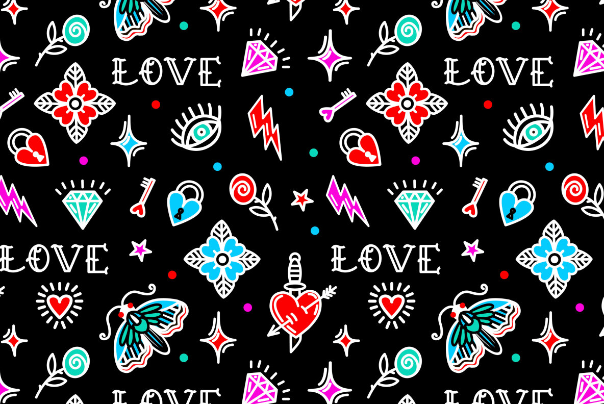 Valentines Day old school style seamless pattern 5