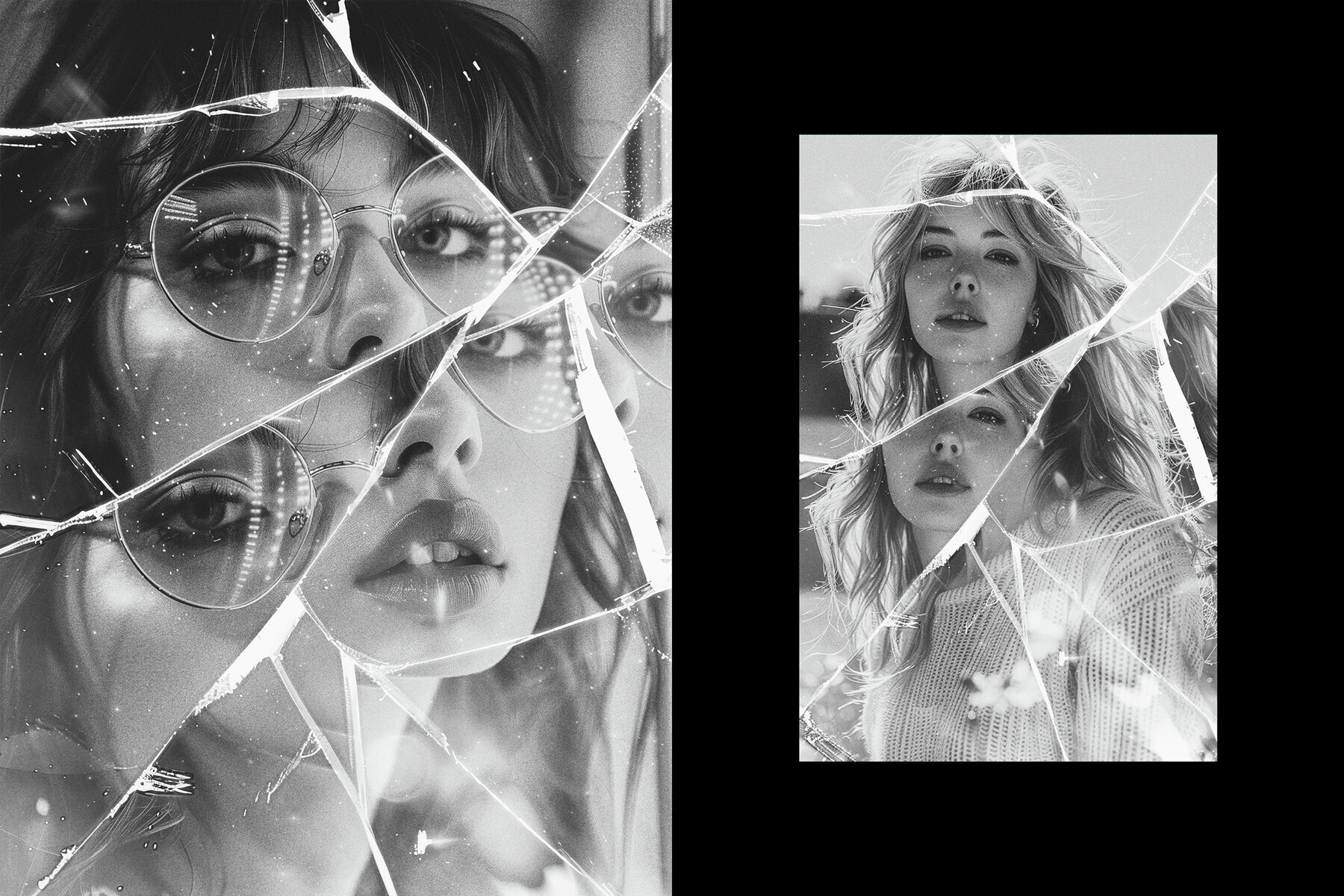 Monochrome Broken Glass Photo Effect 3