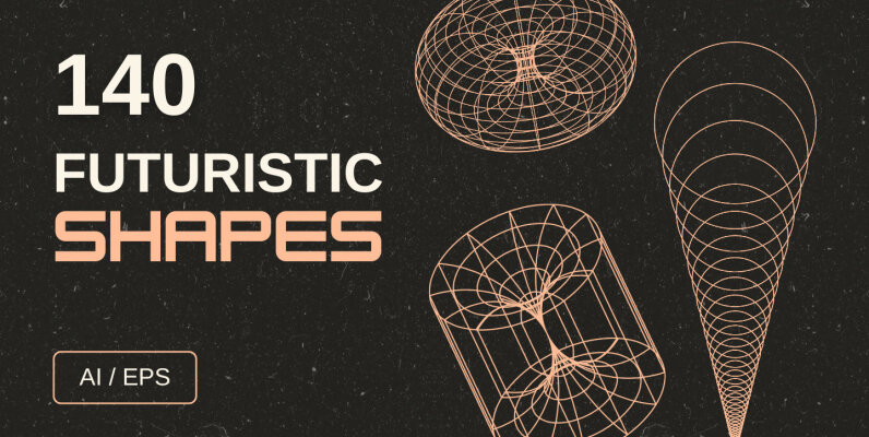140 Retro Geometry Futuristic Shapes