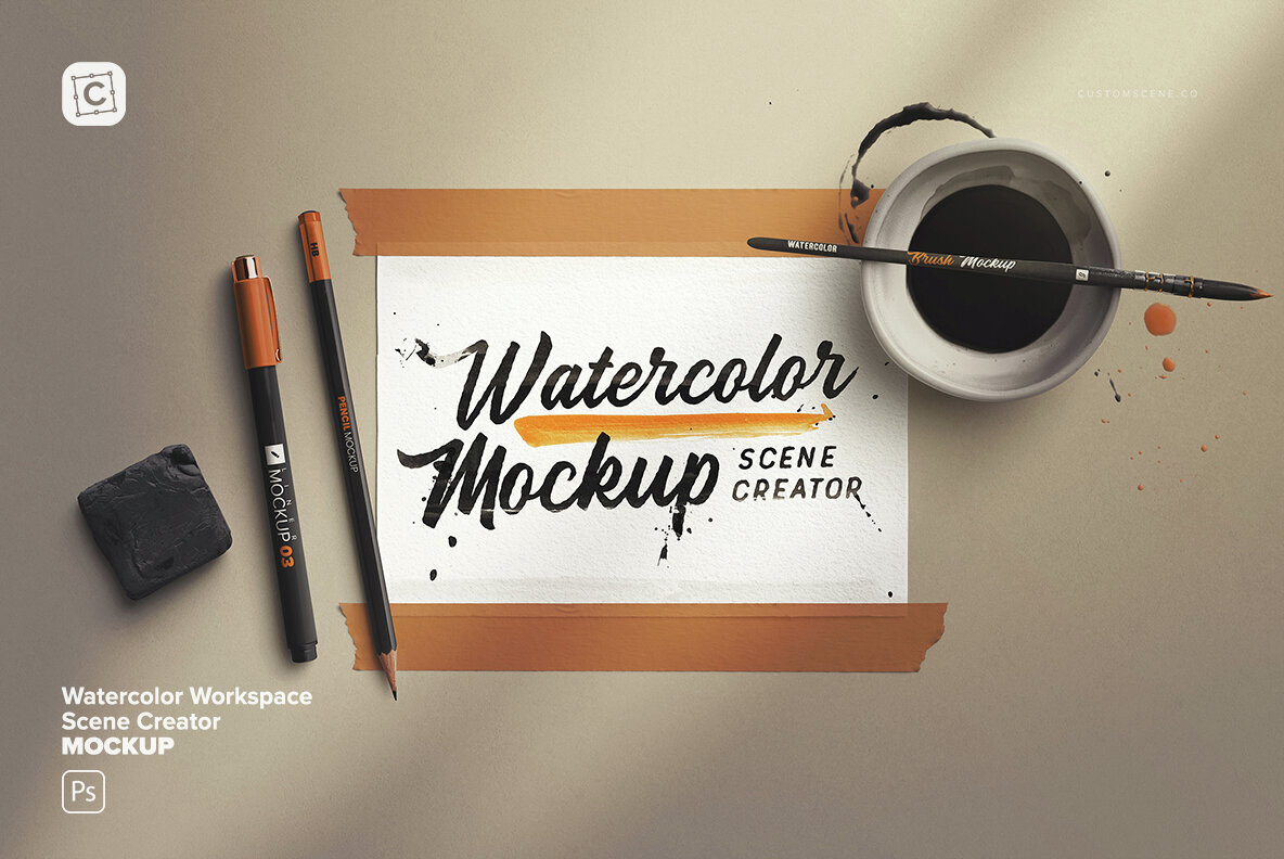 Watercolor Workspace Scene Creator Mockup 1