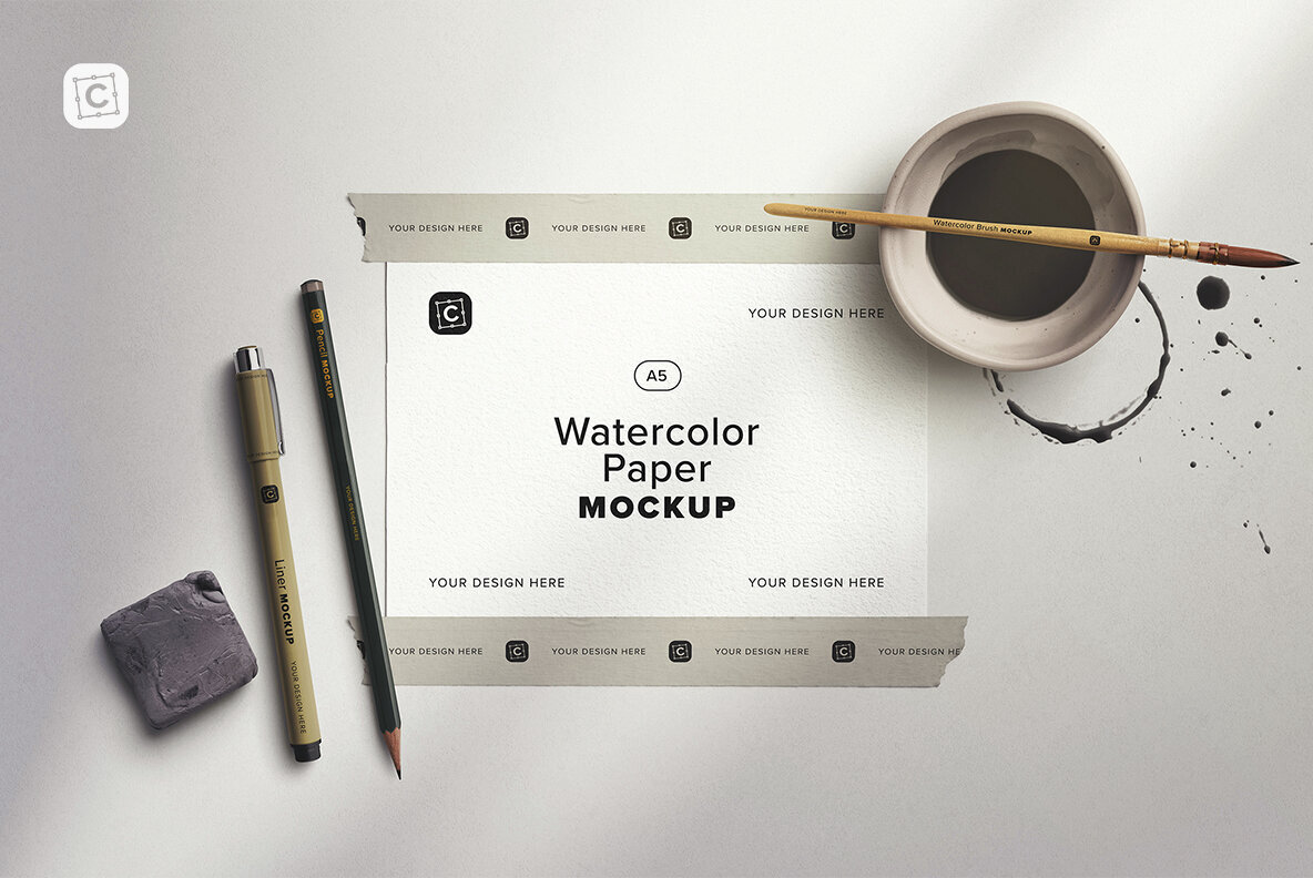 Watercolor Workspace Scene Creator Mockup 2