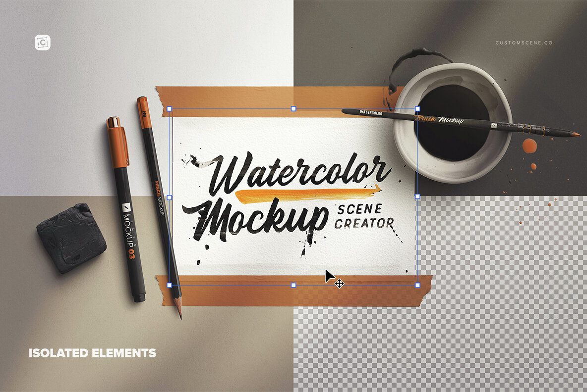 Watercolor Workspace Scene Creator Mockup 4