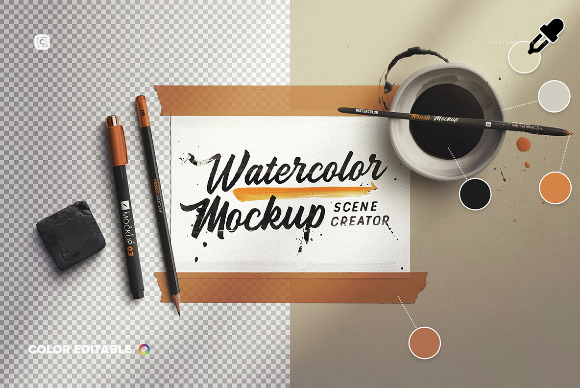 Watercolor Workspace Scene Creator Mockup 5