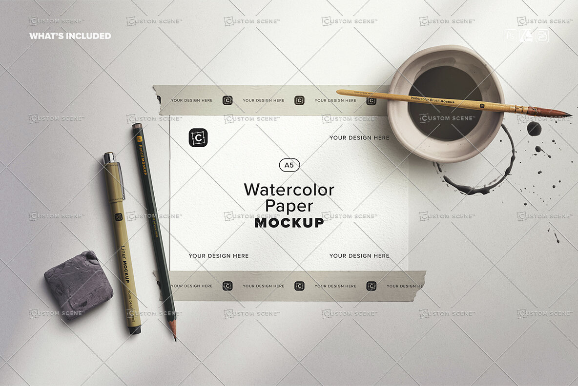 Watercolor Workspace Scene Creator Mockup 10