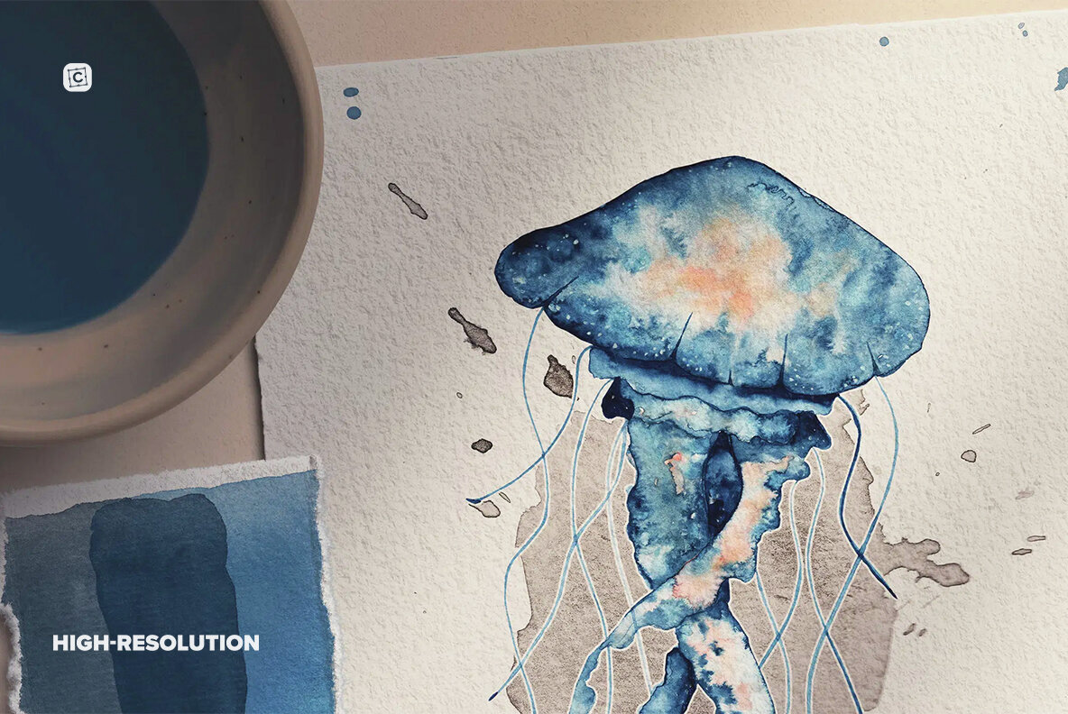 Two A5 Watercolor Paper Mockup with Brush 3