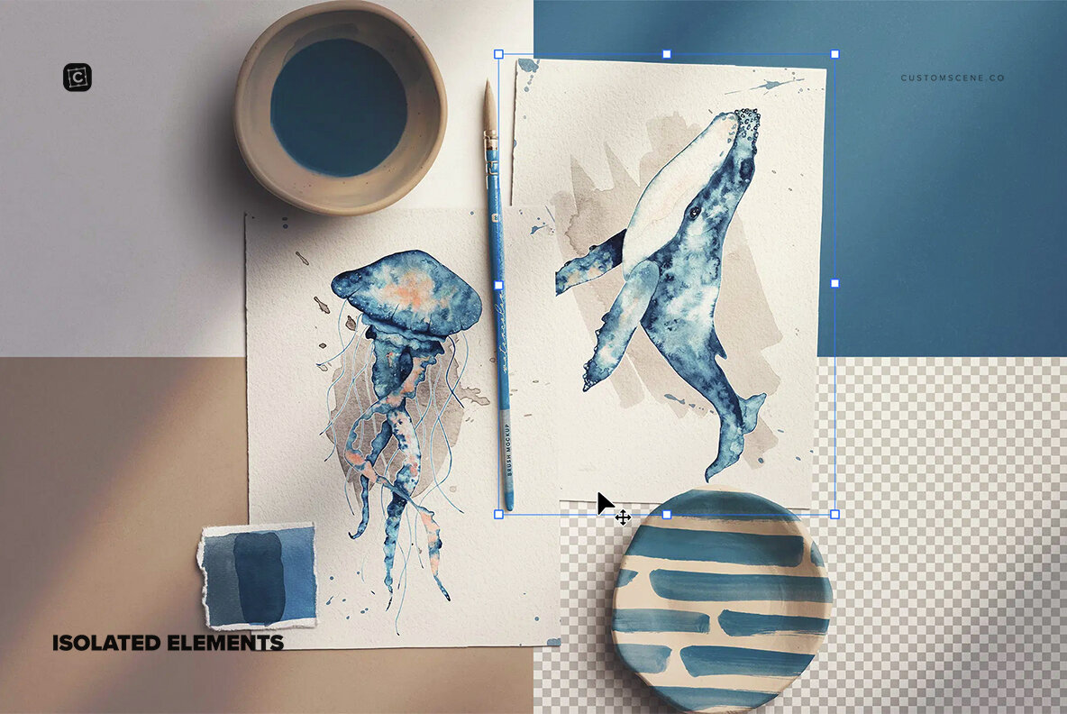 Two A5 Watercolor Paper Mockup with Brush 4