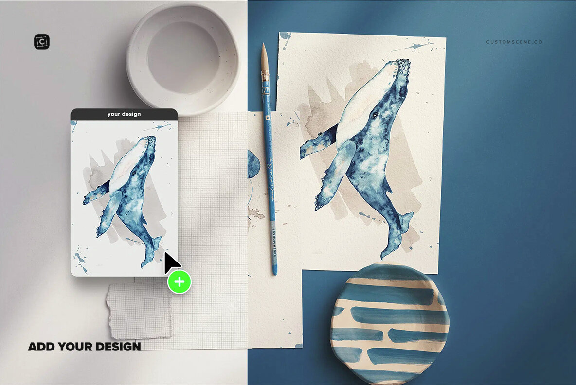 Two A5 Watercolor Paper Mockup with Brush 6