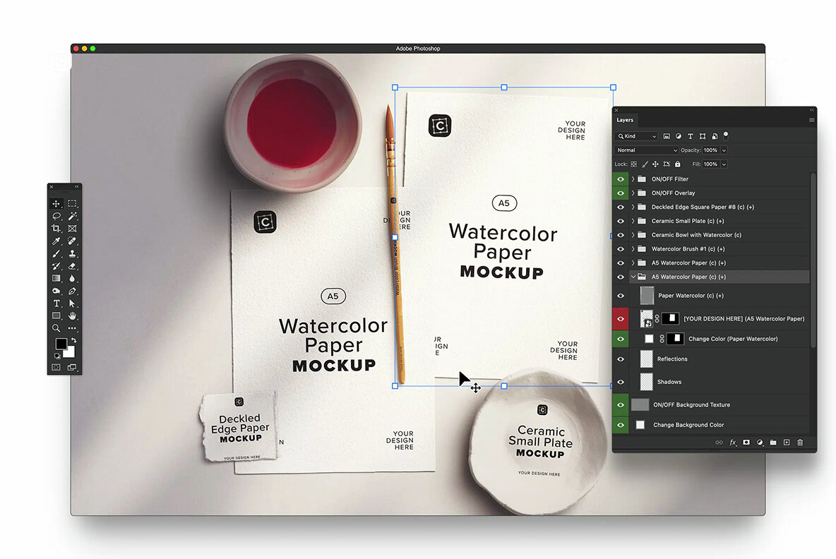 Two A5 Watercolor Paper Mockup with Brush 7