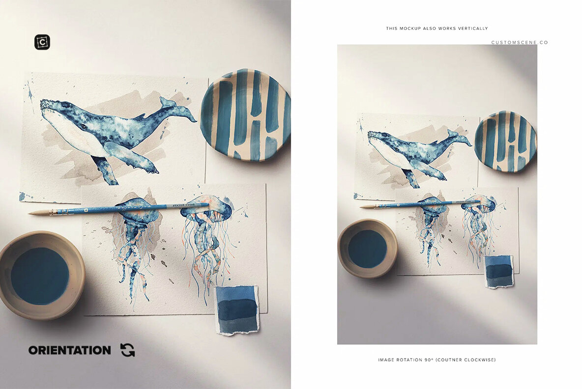 Two A5 Watercolor Paper Mockup with Brush 8