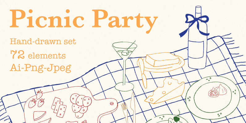 Picnic Party Hand Drawn Illustration Set