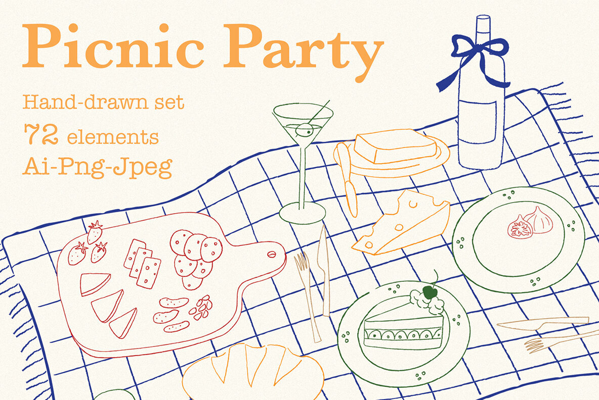 Picnic Party Hand Drawn Illustration Set 1