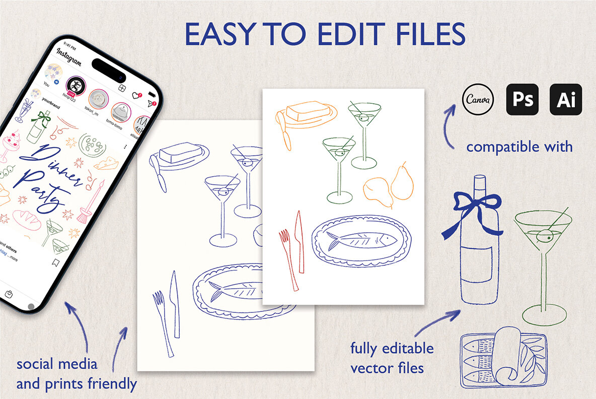 Picnic Party Hand Drawn Illustration Set 4