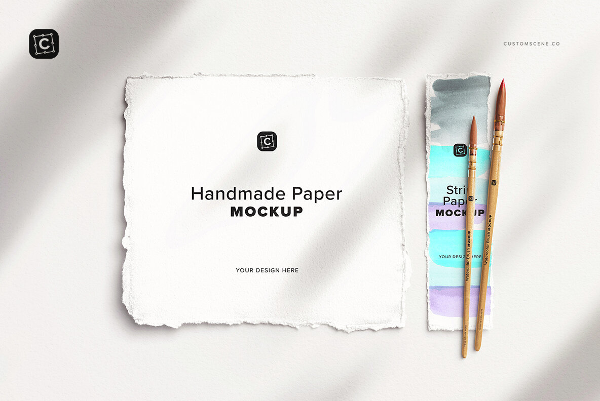Handmade Paper Mockup with Brushes 2