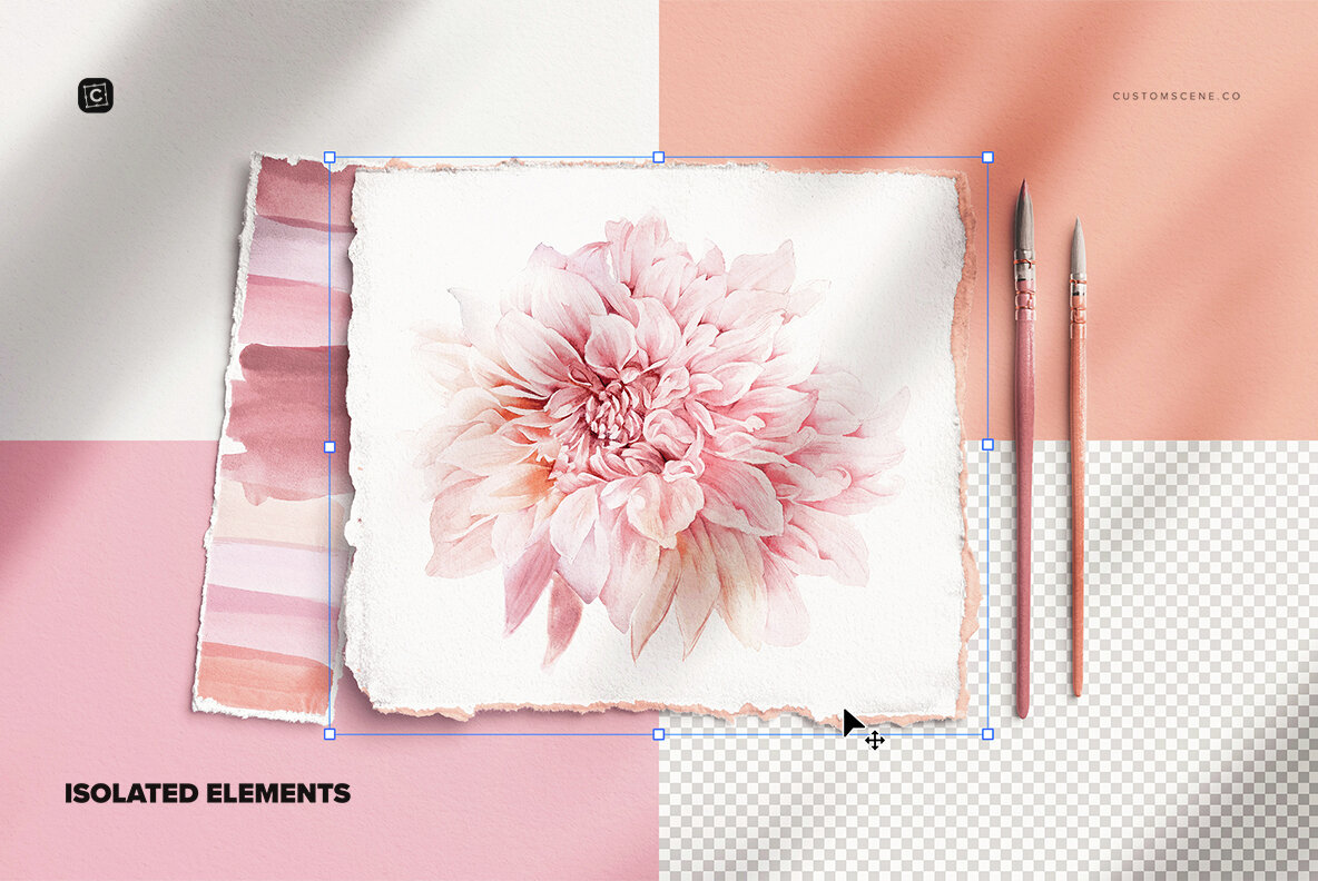 Handmade Paper Mockup with Brushes 4