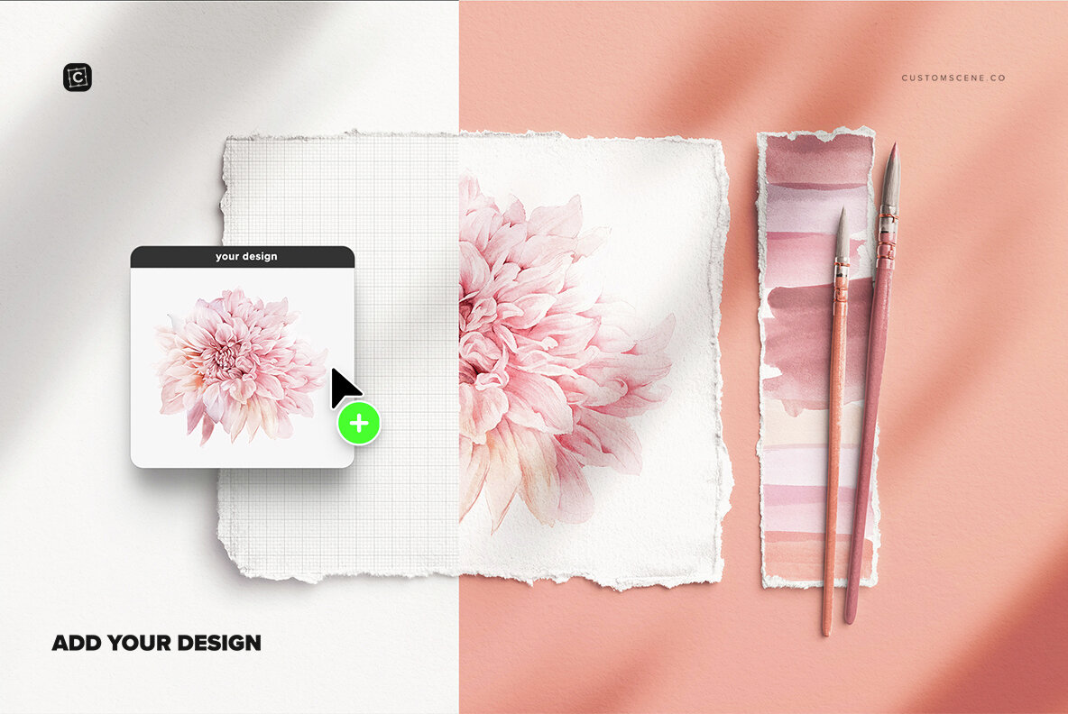 Handmade Paper Mockup with Brushes 6