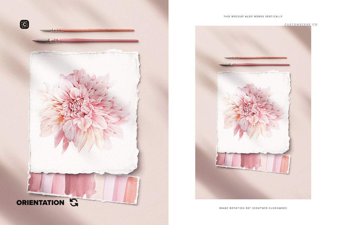 Handmade Paper Mockup with Brushes 8