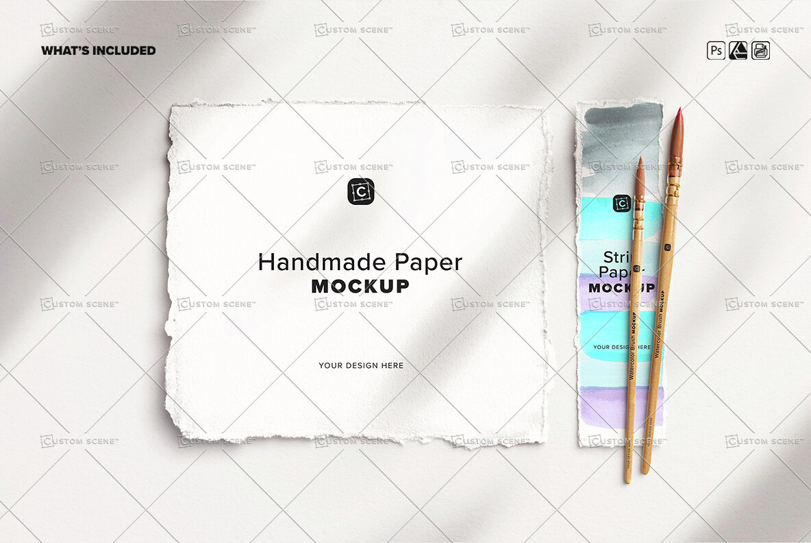 Handmade Paper Mockup with Brushes 10