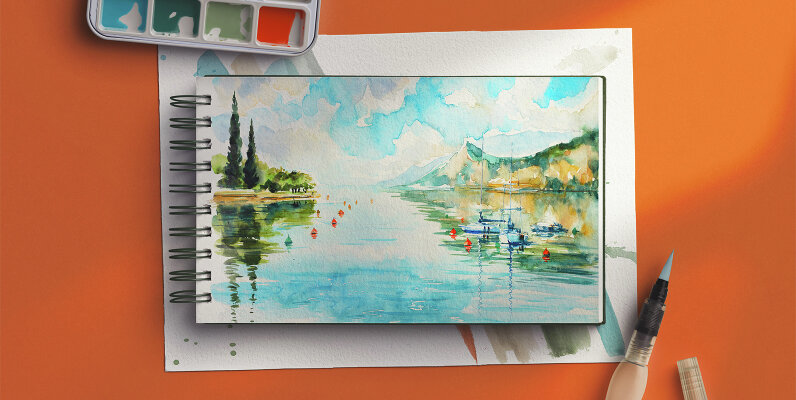 Artistic Watercolor Notebook Scene Creator Mockup