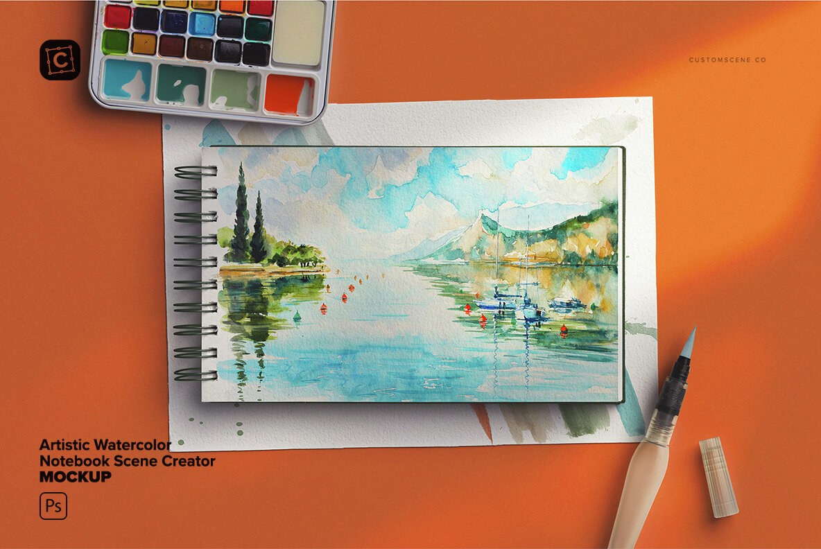Artistic Watercolor Notebook Scene Creator Mockup 1