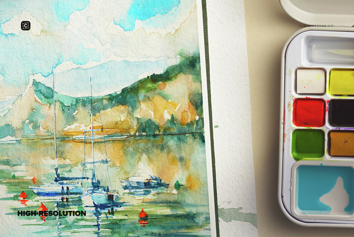 Artistic Watercolor Notebook Scene Creator Mockup 3