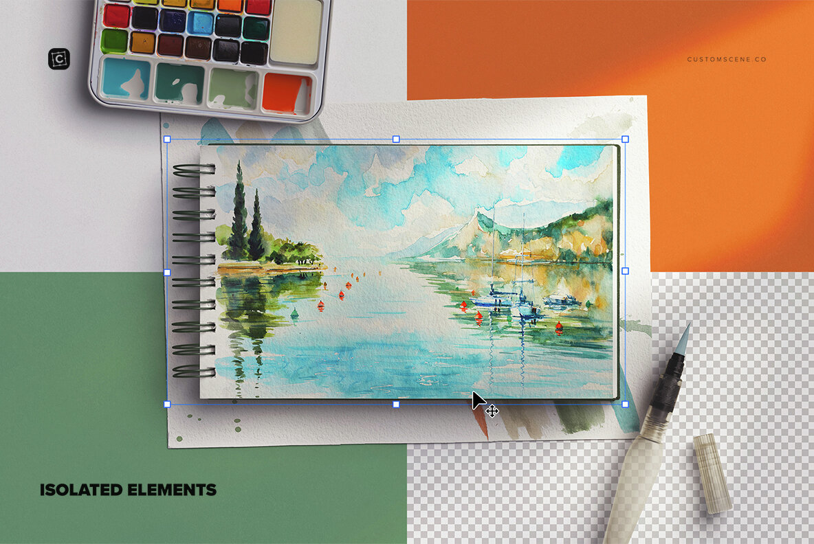 Artistic Watercolor Notebook Scene Creator Mockup 4