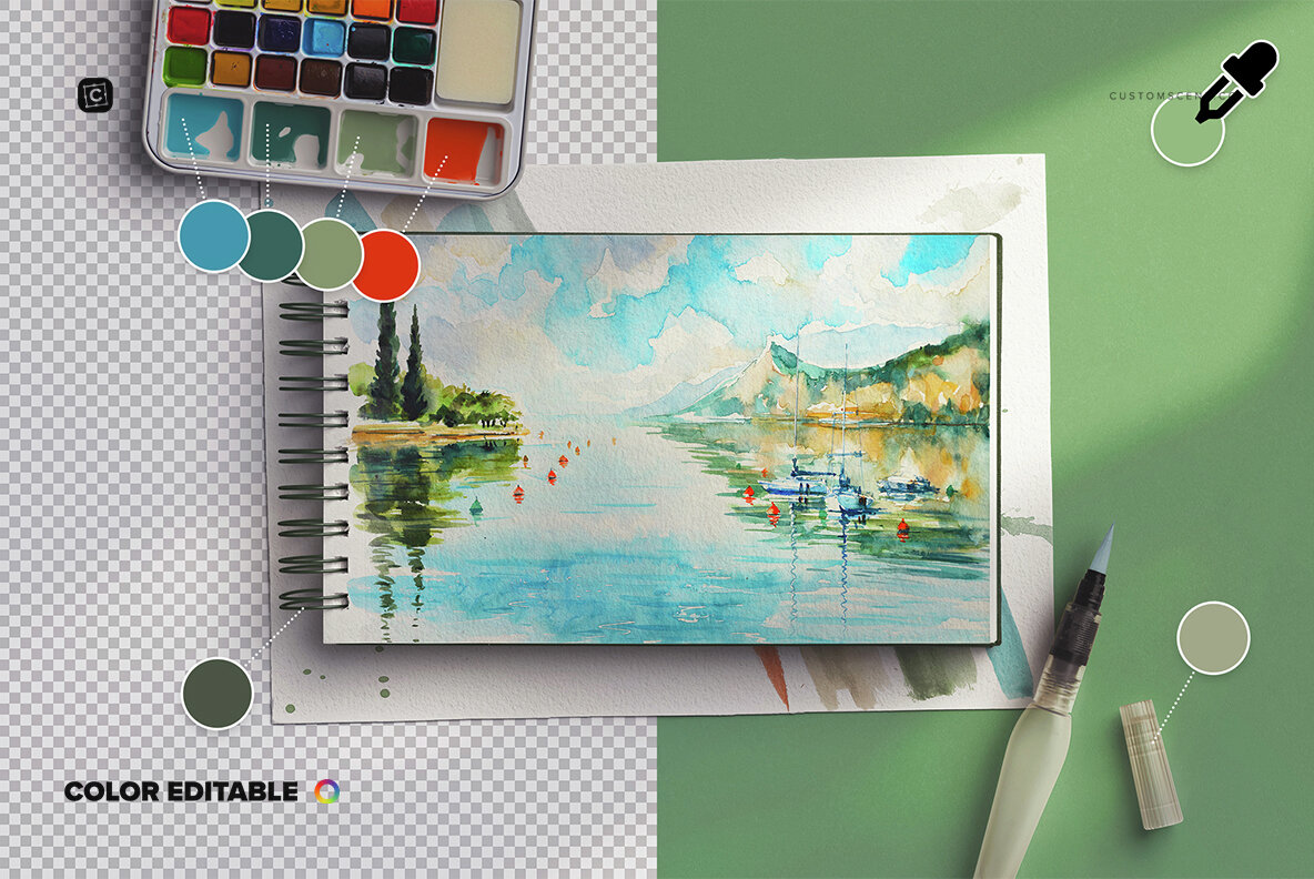 Artistic Watercolor Notebook Scene Creator Mockup 5