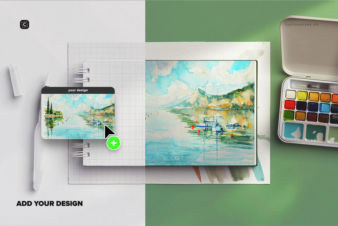 Artistic Watercolor Notebook Scene Creator Mockup 6