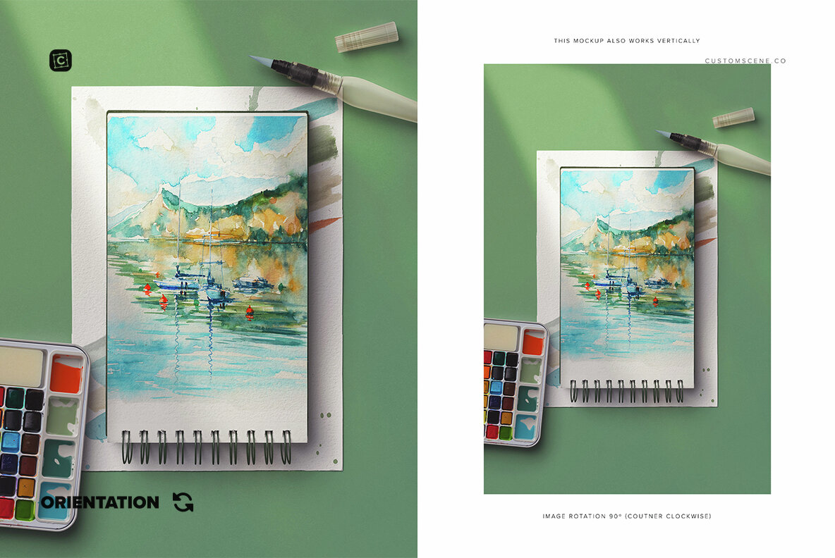 Artistic Watercolor Notebook Scene Creator Mockup 8
