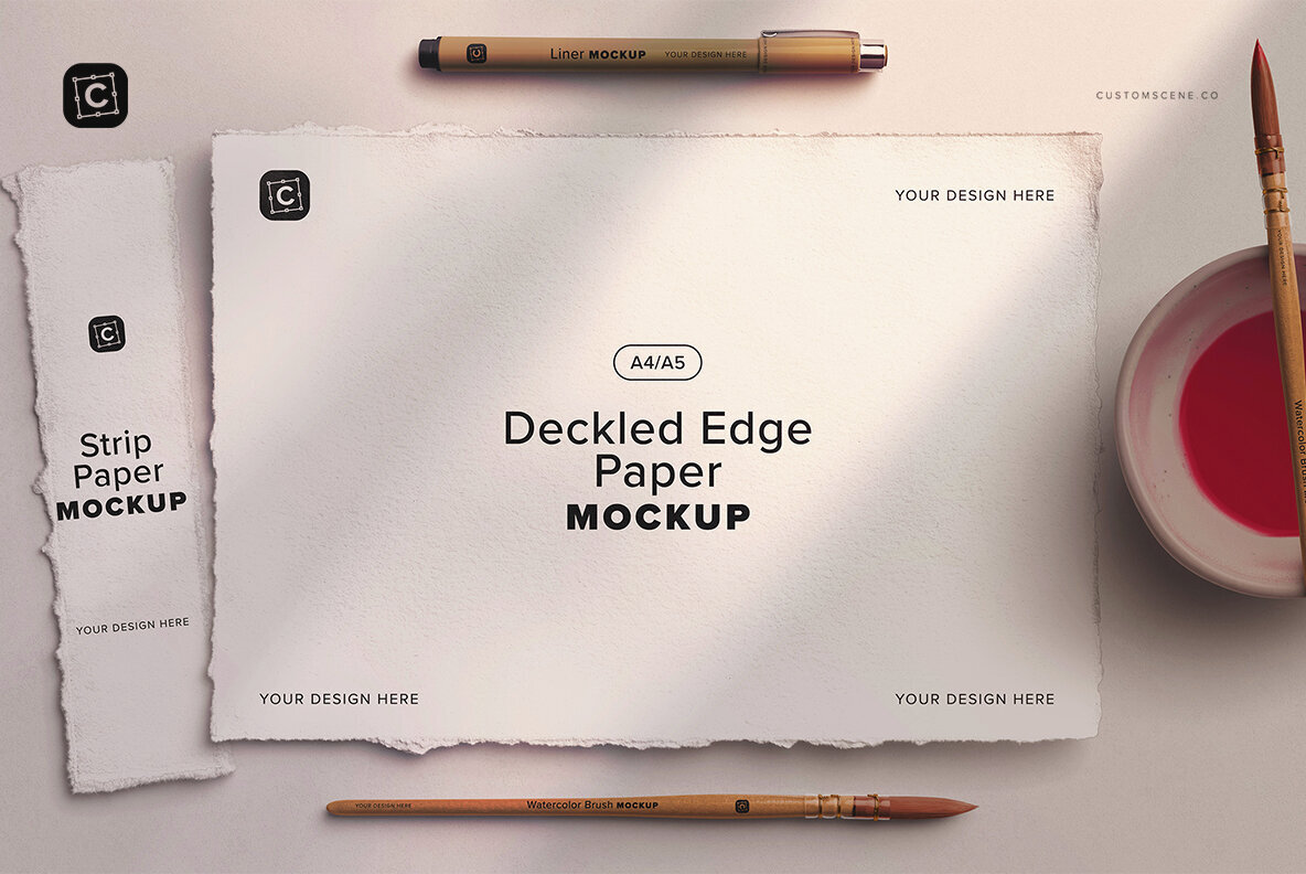 A4 Deckled Edge Paper Watercolor Mockup Scene 2