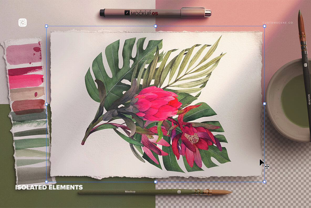 A4 Deckled Edge Paper Watercolor Mockup Scene 4