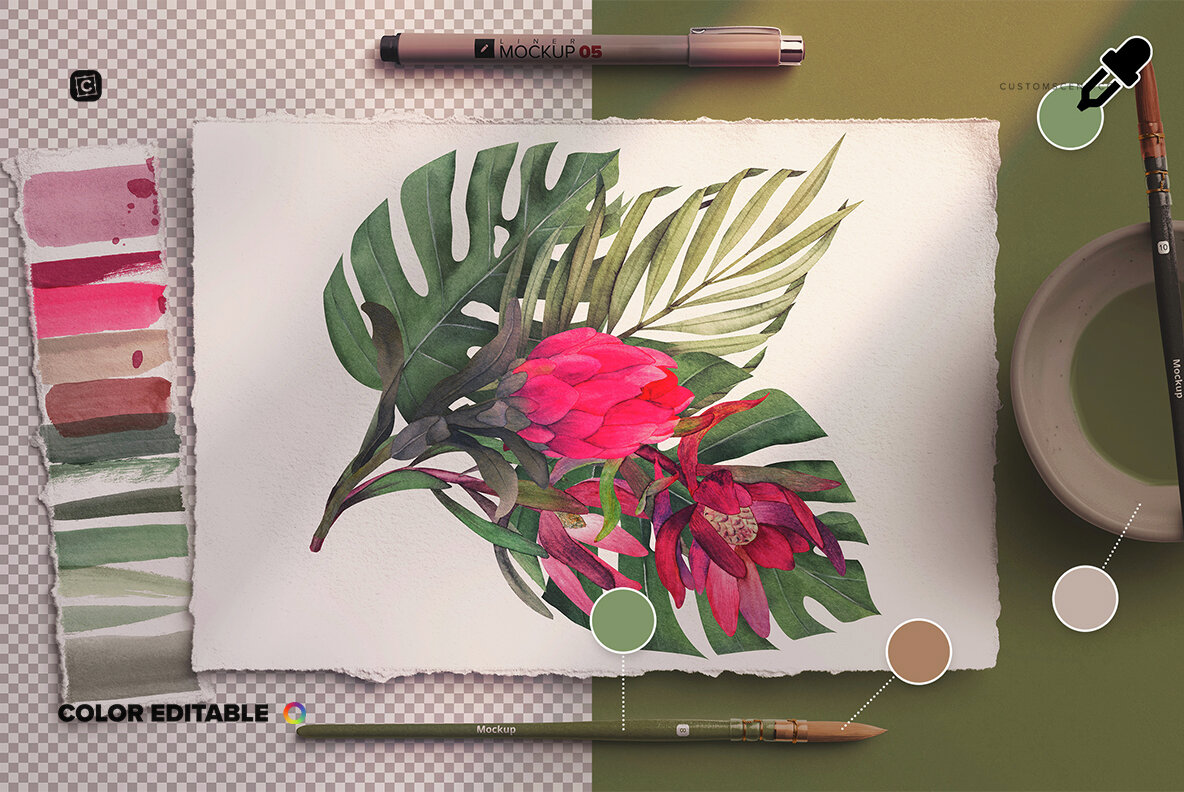 A4 Deckled Edge Paper Watercolor Mockup Scene 5