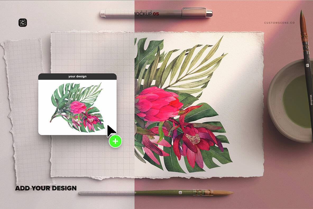 A4 Deckled Edge Paper Watercolor Mockup Scene 6