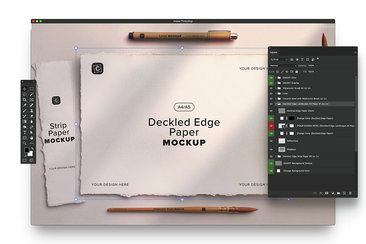 A4 Deckled Edge Paper Watercolor Mockup Scene 7