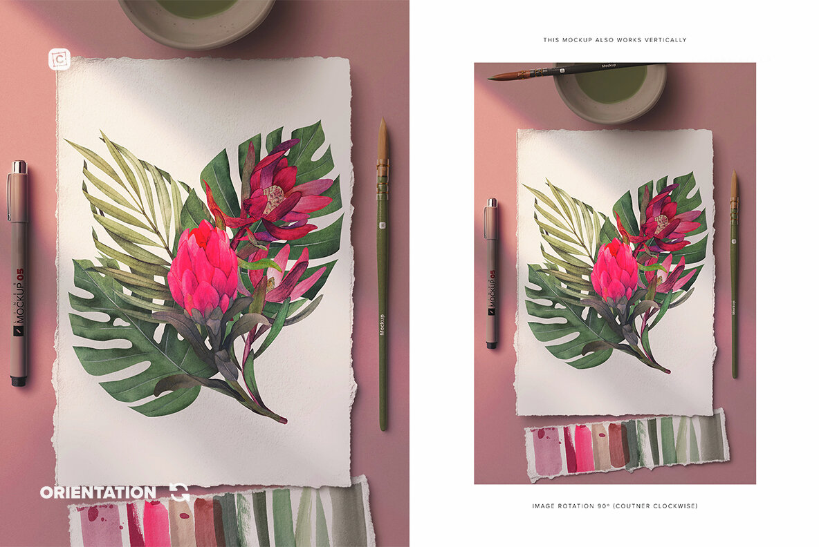 A4 Deckled Edge Paper Watercolor Mockup Scene 8