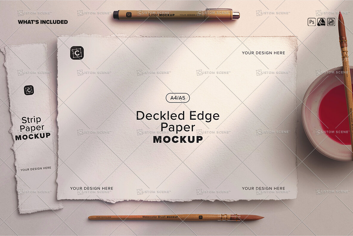 A4 Deckled Edge Paper Watercolor Mockup Scene 10