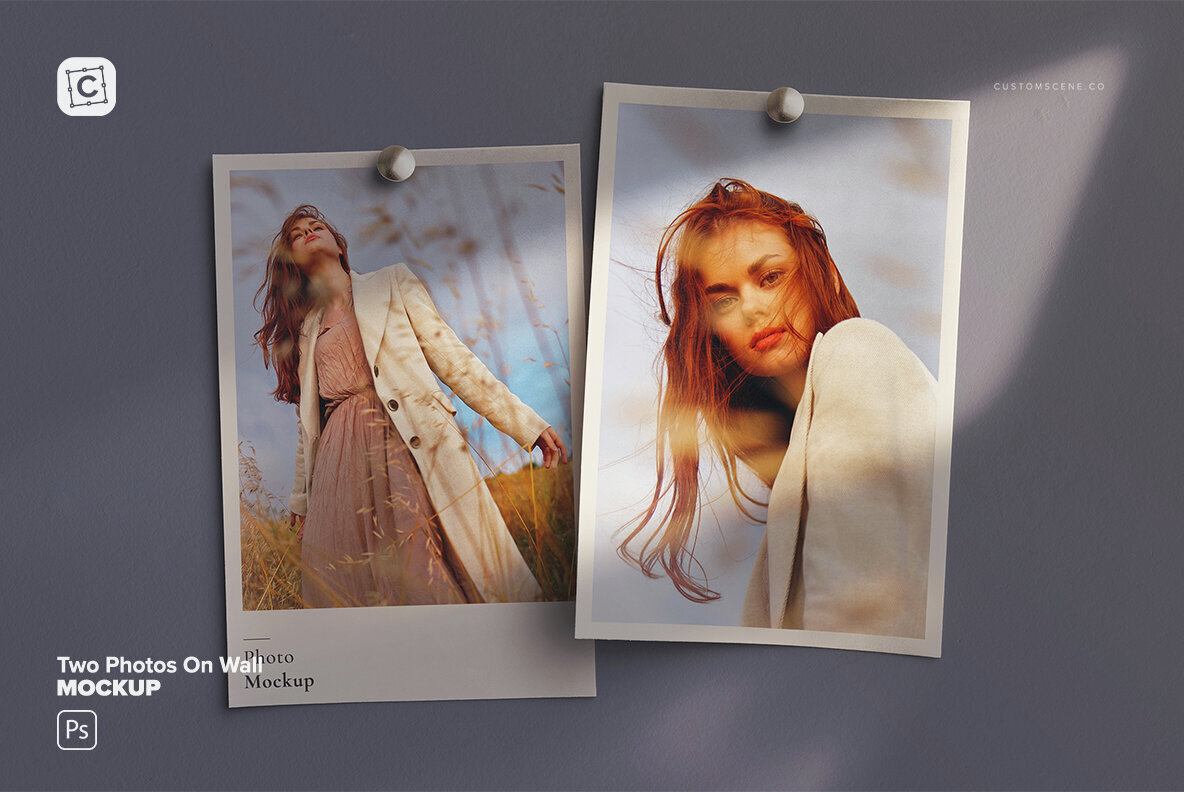 Two Photos Mockup On Wall 2