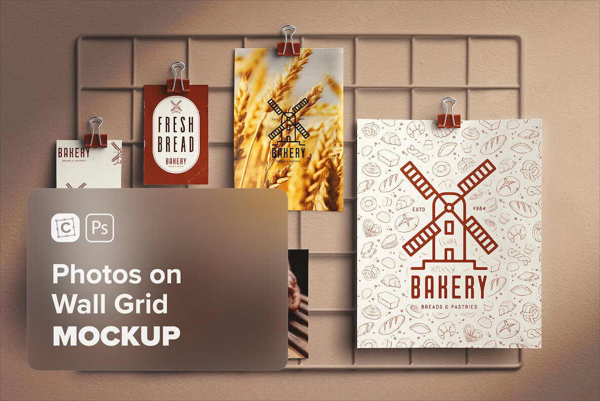 Photos Mockup On Wall Grid 1
